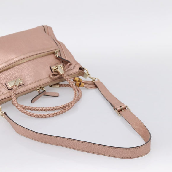 GUCCI Bella Bamboo Hand Bag Leather 2way Pink Gold 282300 Auth am12618A