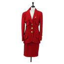 CHANEL Skirt Setup Jacket Cotton Red CC Auth am12620-1