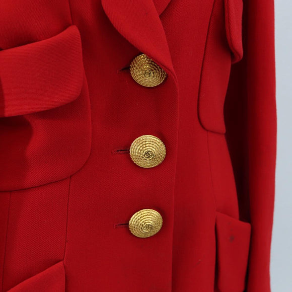 CHANEL Skirt Setup Jacket Cotton Red CC Auth am12620