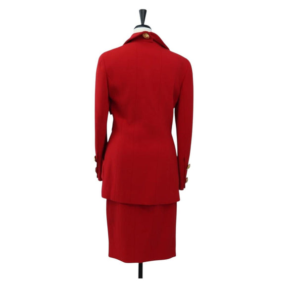 CHANEL Skirt Setup Jacket Cotton Red CC Auth am12620