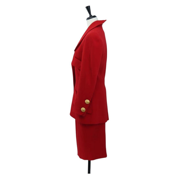 CHANEL Skirt Setup Jacket Cotton Red CC Auth am12620