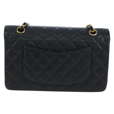 CHANEL Double Flap Chain Matelasse Bag Caviar Skin Black Gold CC Auth am12621SM - 0