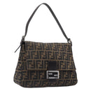 FENDI Zucca Canvas Mamma Baguette Shoulder Bag Brown Black Auth am12622V-1