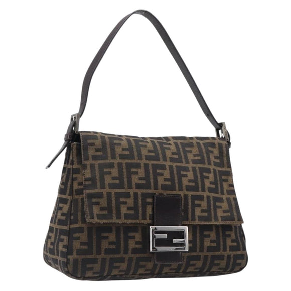 FENDI Zucca Canvas Mamma Baguette Shoulder Bag Brown Black Auth am12622V