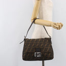 FENDI Zucca Canvas Mamma Baguette Shoulder Bag Brown Black Auth am12622V-26