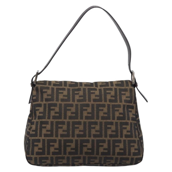 FENDI Zucca Canvas Mamma Baguette Shoulder Bag Brown Black Auth am12622V