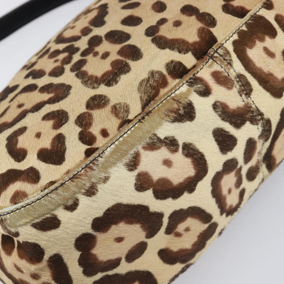 FENDI Mamma Baguette Shoulder Bag Harako leather Beige Silver Auth am12627SAM