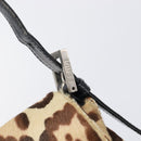 FENDI Mamma Baguette Shoulder Bag Harako leather Beige Silver Auth am12627SAM-15