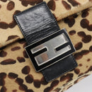 FENDI Mamma Baguette Shoulder Bag Harako leather Beige Silver Auth am12627SAM-17