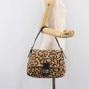 FENDI Mamma Baguette Shoulder Bag Harako leather Beige Silver Auth am12627SAM-27