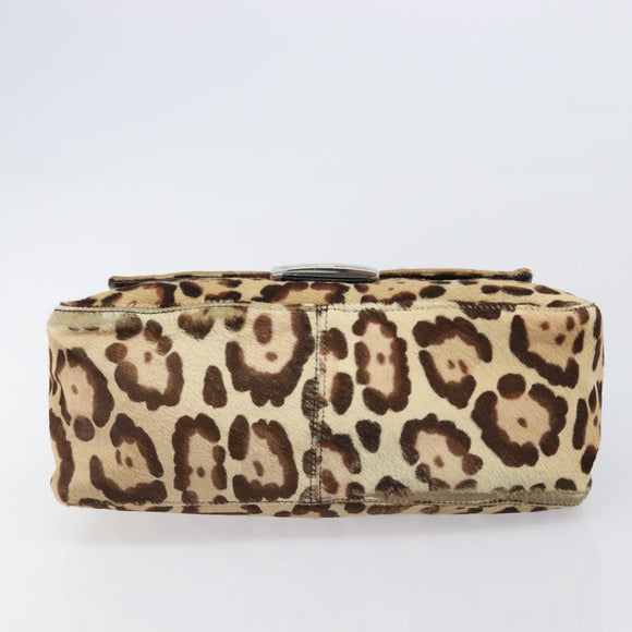 FENDI Mamma Baguette Shoulder Bag Harako leather Beige Silver Auth am12627SAM