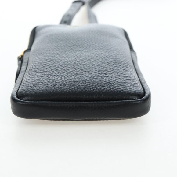 BURBERRY Shoulder Pouch Leather Black Gold Auth am12646V