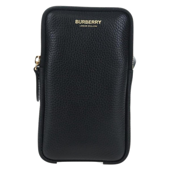 BURBERRY Shoulder Pouch Leather Black Gold Auth am12646V