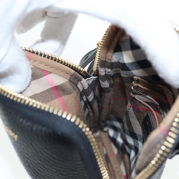 BURBERRY Shoulder Pouch Leather Black Gold Auth am12646V