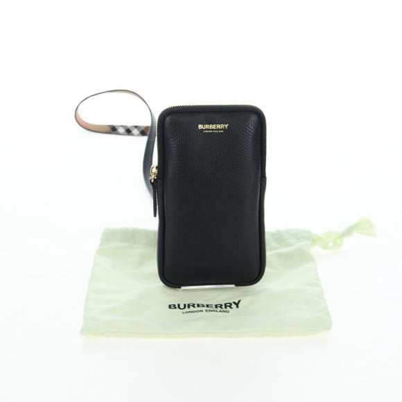 BURBERRY Shoulder Pouch Leather Black Gold Auth am12646V
