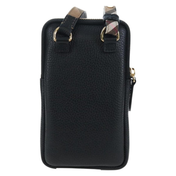 BURBERRY Shoulder Pouch Leather Black Gold Auth am12646V