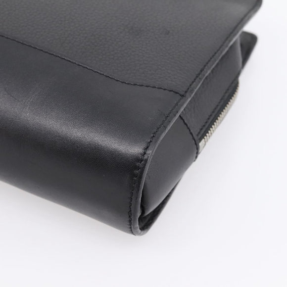 CARTIER Clutch Bag Leather Black Silver Auth am12649A