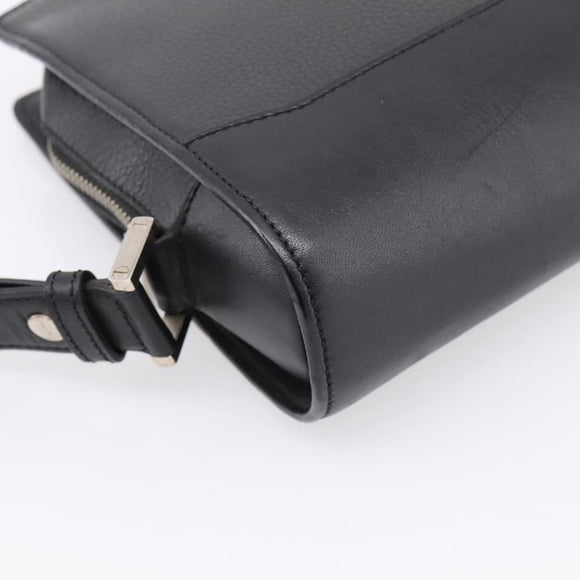 CARTIER Clutch Bag Leather Black Silver Auth am12649A