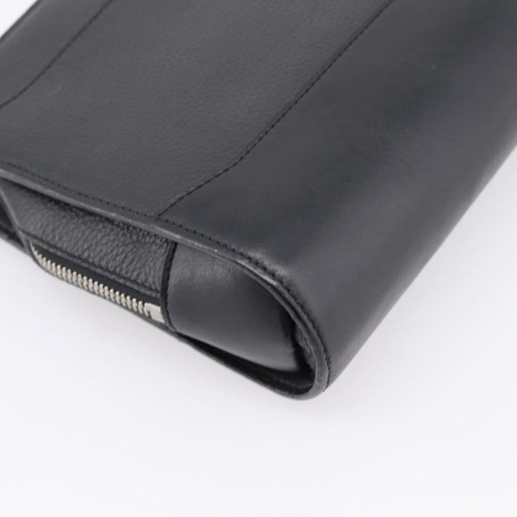 CARTIER Clutch Bag Leather Black Silver Auth am12649A