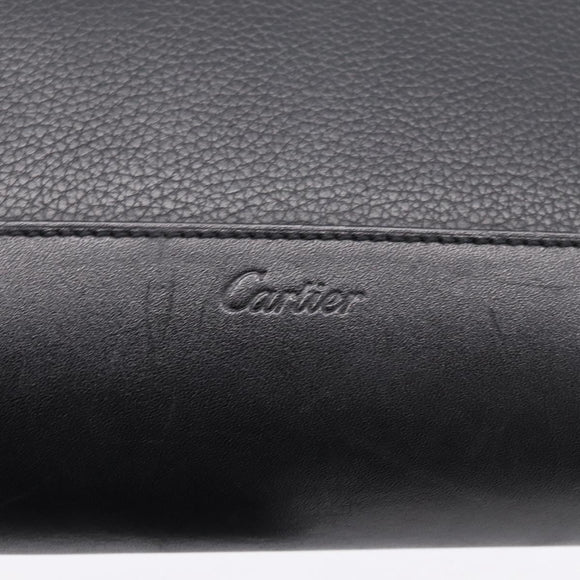 CARTIER Clutch Bag Leather Black Silver Auth am12649A