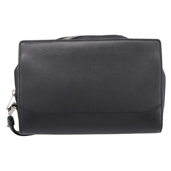 CARTIER Clutch Bag Leather Black Silver Auth am12649A