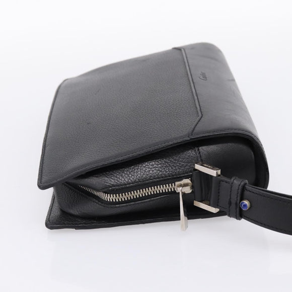 CARTIER Clutch Bag Leather Black Silver Auth am12649A