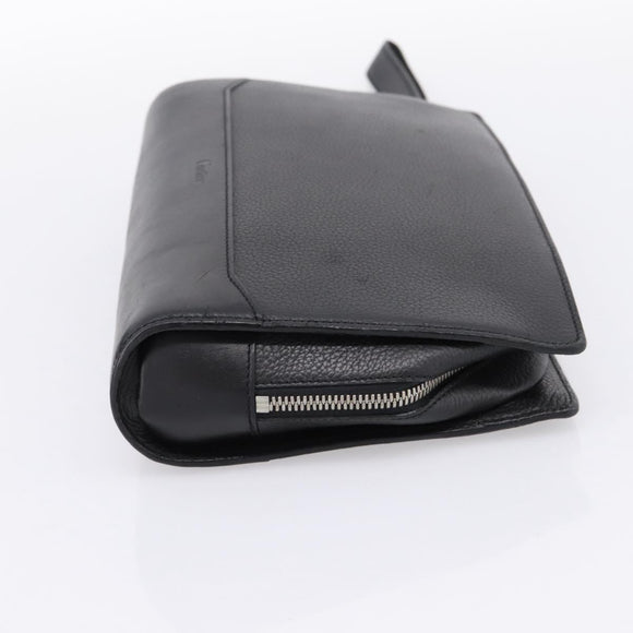 CARTIER Clutch Bag Leather Black Silver Auth am12649A