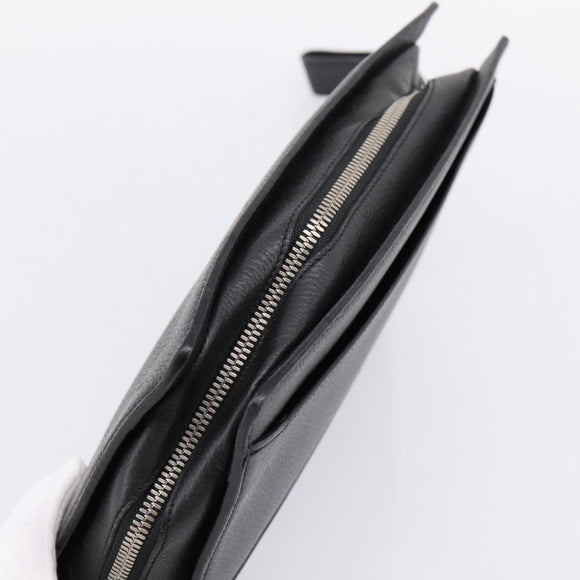 CARTIER Clutch Bag Leather Black Silver Auth am12649A