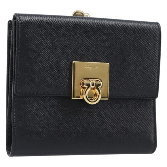 Salvatore Ferragamo Gancini Gamaguchi Compact Wallet Leather Black Auth am12650V