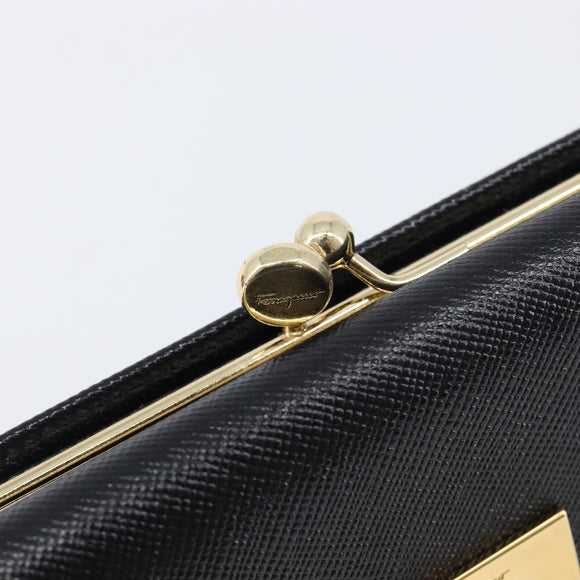 Salvatore Ferragamo Gancini Gamaguchi Compact Wallet Leather Black Auth am12650V
