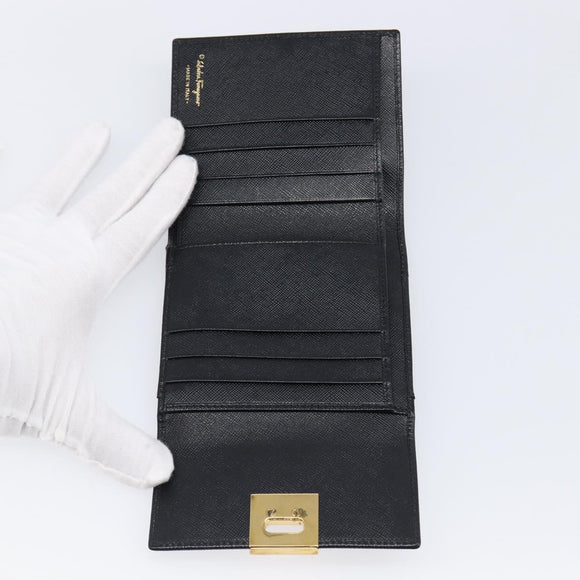 Salvatore Ferragamo Gancini Gamaguchi Compact Wallet Leather Black Auth am12650V
