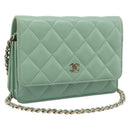 CHANEL Matelasse Chain Shoulder Wallet Lamb Skin Green Gold CC Auth am12655SAM-1
