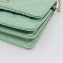 CHANEL Matelasse Chain Shoulder Wallet Lamb Skin Green Gold CC Auth am12655SAM-15