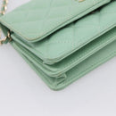 CHANEL Matelasse Chain Shoulder Wallet Lamb Skin Green Gold CC Auth am12655SAM-16