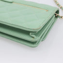 CHANEL Matelasse Chain Shoulder Wallet Lamb Skin Green Gold CC Auth am12655SAM-17