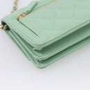 CHANEL Matelasse Chain Shoulder Wallet Lamb Skin Green Gold CC Auth am12655SAM-18