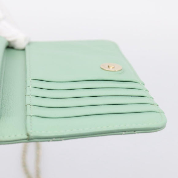 CHANEL Matelasse Chain Shoulder Wallet Lamb Skin Green Gold CC Auth am12655SAM