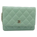 CHANEL Matelasse Chain Shoulder Wallet Lamb Skin Green Gold CC Auth am12655SAM-13