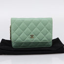 CHANEL Matelasse Chain Shoulder Wallet Lamb Skin Green Gold CC Auth am12655SAM-12