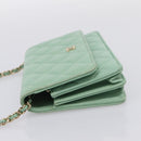 CHANEL Matelasse Chain Shoulder Wallet Lamb Skin Green Gold CC Auth am12655SAM-3