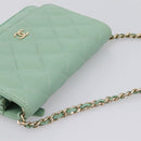 CHANEL Matelasse Chain Shoulder Wallet Lamb Skin Green Gold CC Auth am12655SAM-6