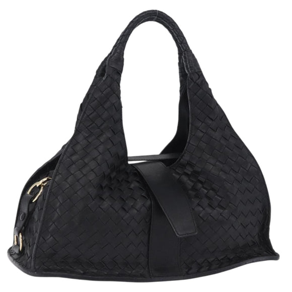 BOTTEGA VENETA INTRECCIATO Hand Bag Leather Black Gold Auth am12657V