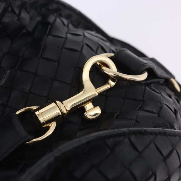 BOTTEGA VENETA INTRECCIATO Hand Bag Leather Black Gold Auth am12657V