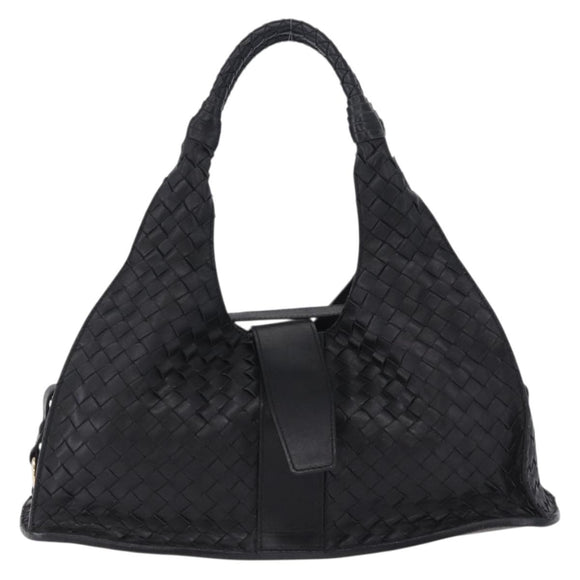 BOTTEGA VENETA INTRECCIATO Hand Bag Leather Black Gold Auth am12657V