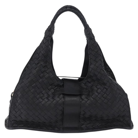 BOTTEGA VENETA INTRECCIATO Hand Bag Leather Black Gold Auth am12657V