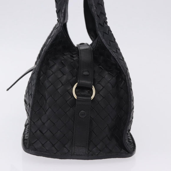 BOTTEGA VENETA INTRECCIATO Hand Bag Leather Black Gold Auth am12657V