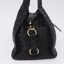 BOTTEGA VENETA INTRECCIATO Hand Bag Leather Black Gold Auth am12657V-4