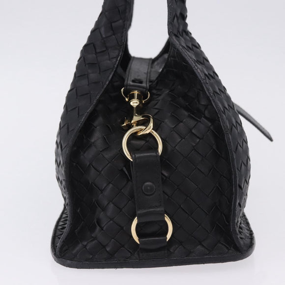 BOTTEGA VENETA INTRECCIATO Hand Bag Leather Black Gold Auth am12657V