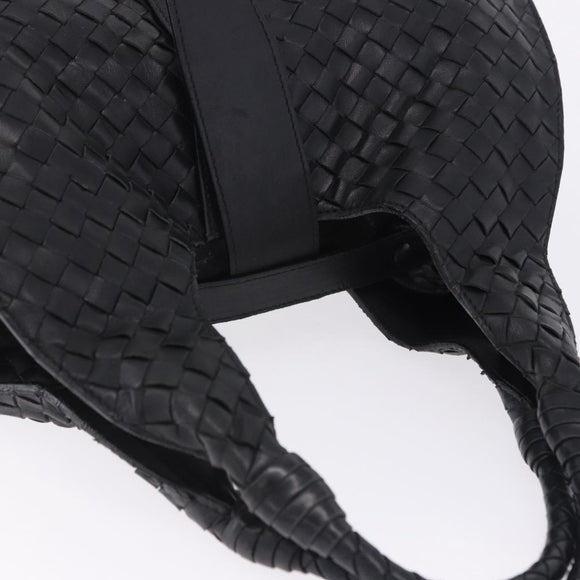 BOTTEGA VENETA INTRECCIATO Hand Bag Leather Black Gold Auth am12657V