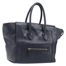 CELINE Luggage Mini Shopper Hand Bag Leather Navy Gold Auth am12658A-1